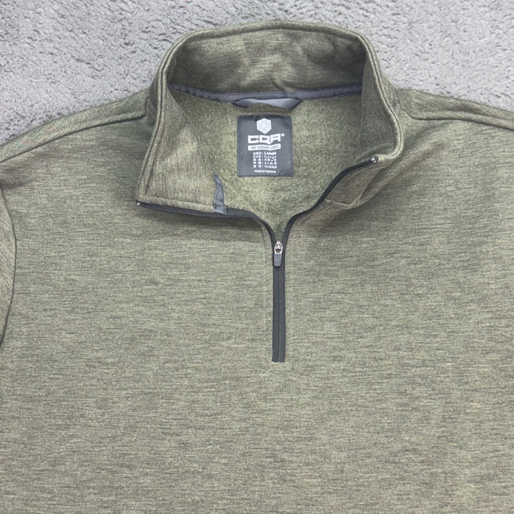 CQR Quarter Zip Pullover Men Large Green Heathered Fleece Lined Tactical Top